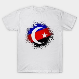 Paint Splatter Polyamory Pride Flag Star and Crescent Symbol T-Shirt